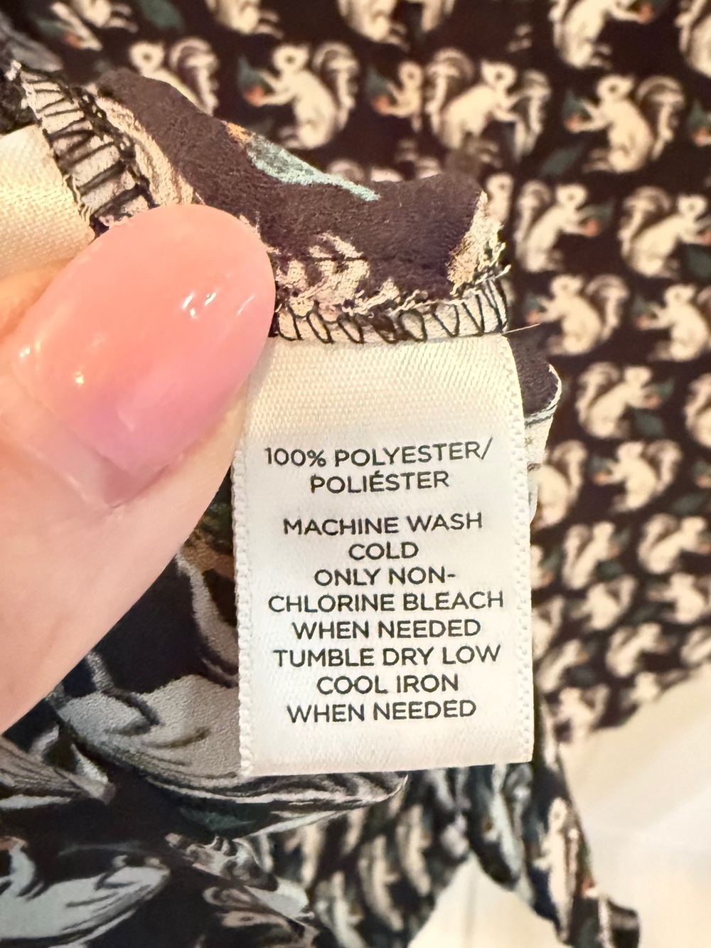 LOFT Black Blouse with White and Teal Squirrel Print - Picture 5 of 6